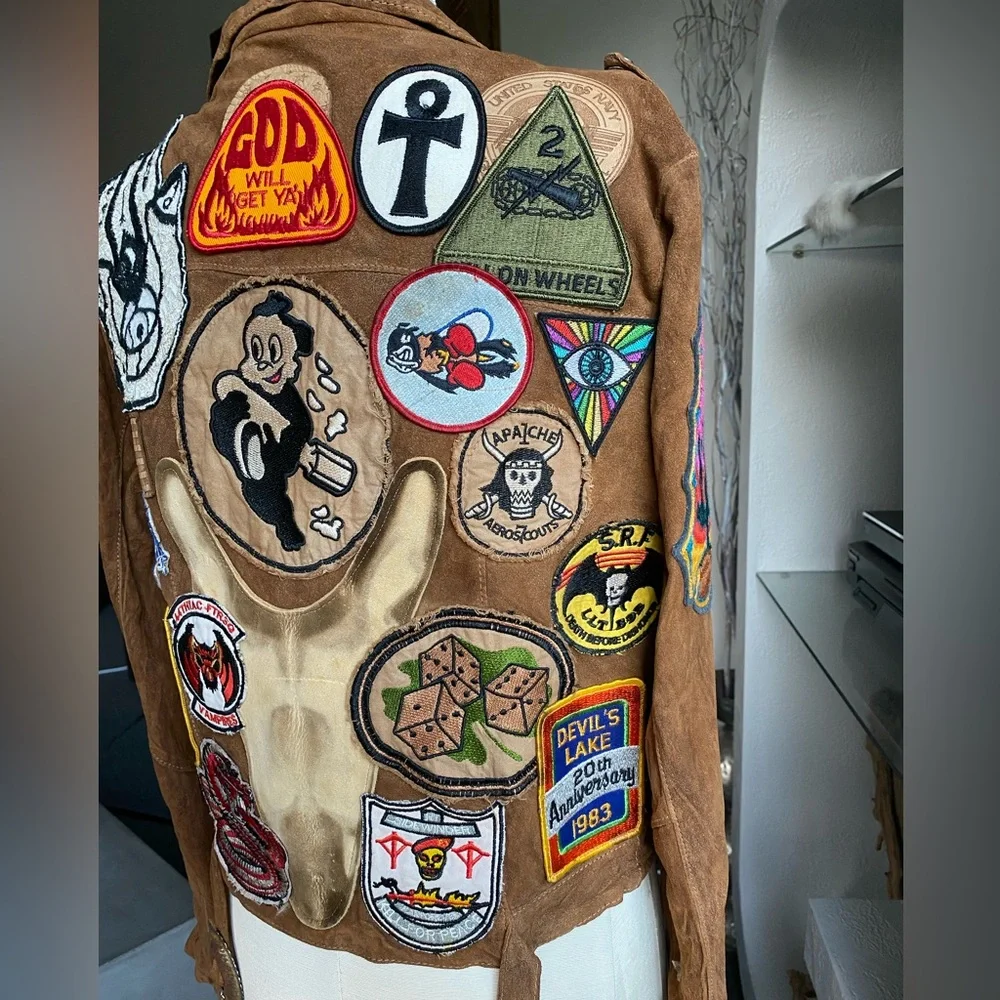 Giorgio Brato Suede Vintage Patches Biker Jacket Agatha NYC festival 60s 70s - Picture 7 of 16